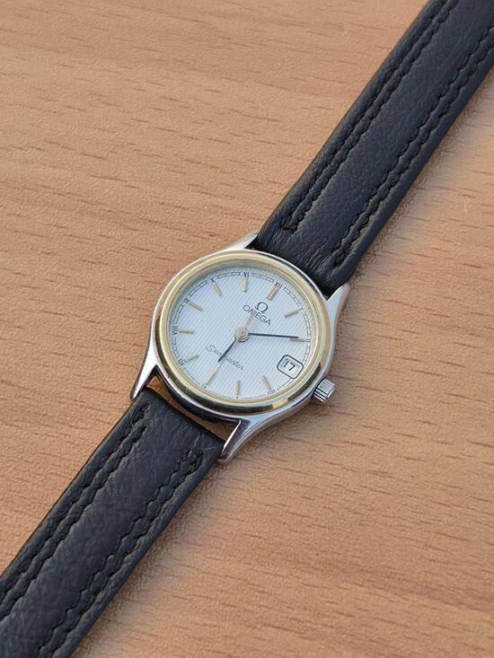 Vintage Omega Seamaster Linen Stripe Dial Gold Silver Swiss Ladies Watch Dainty main image 16
